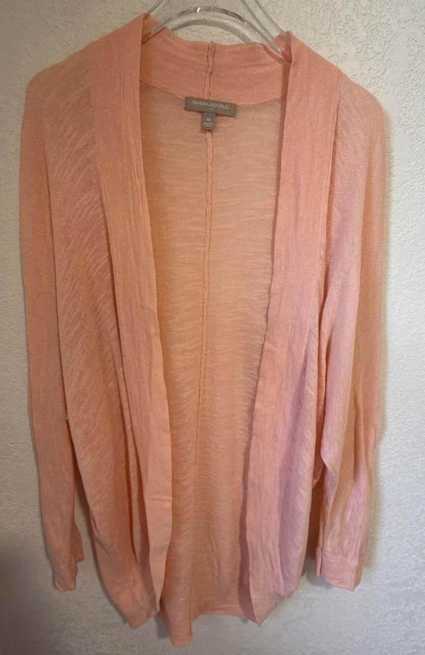 Banana Republic Cardigan Size M Peach Open Front Cotton Knit